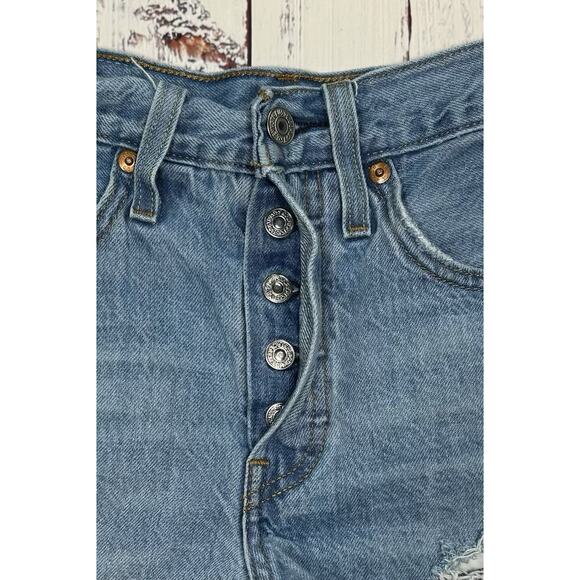Levi's 501 Shorts Women's Size 24 Cut Off Jean Button Fly Distressed Denim - Picture 4 of 7
